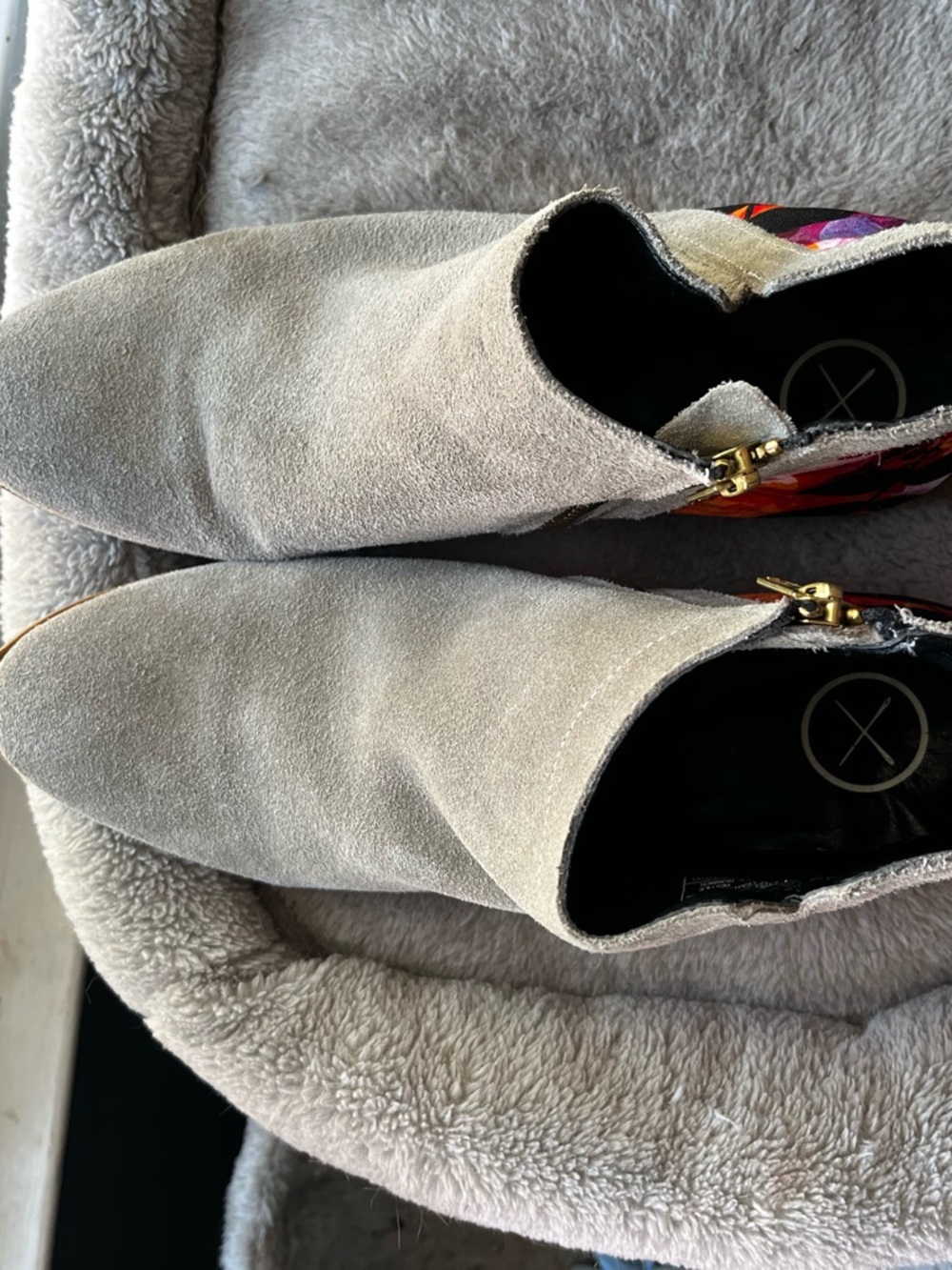 inkkas Taupe Suede Ankle Booties with Floral Block Heel - Picture 2 of 5